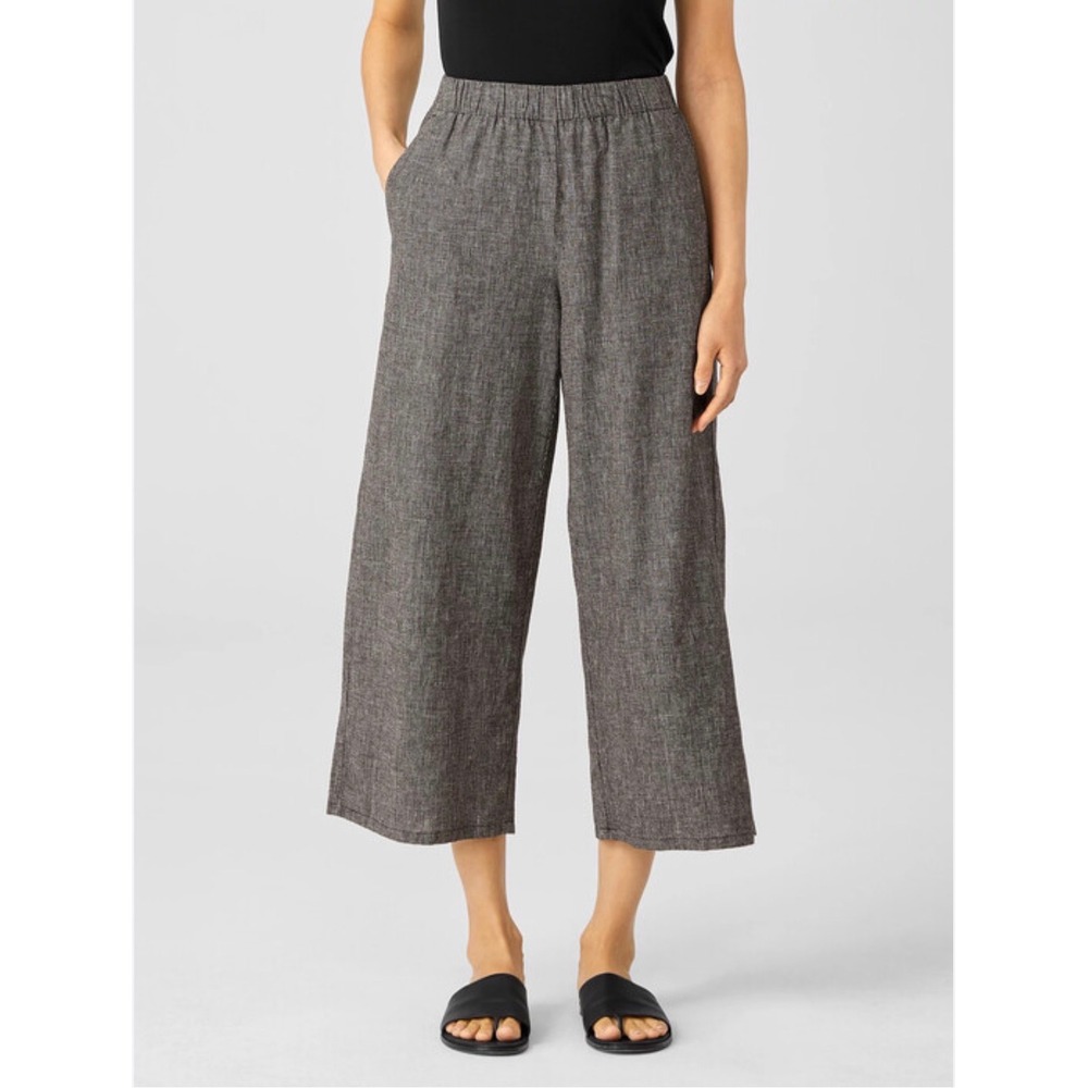 Eileen Fisher Hemp Organic Cotton Grid Wide Leg Cropped Pants‎ Grey Sz Large